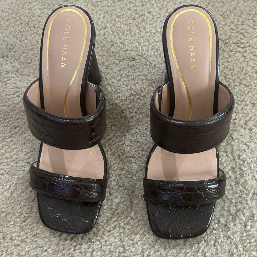 Cole Haan Brown Heeled Mules with Chunky Heel